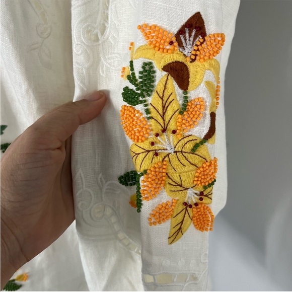 Farm Rio Tropical Destination Embroidered Beaded Linen Shirt - Picture 9 of 14